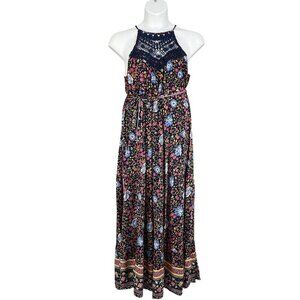 Hehull Womens 2X Floral Maxi Crochet Halter Dress Pockets Bohemian Bloomcore